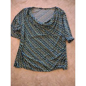 Womens New Direction Short Sleeve Swoop Neck Aqua Blue Black Top Medium